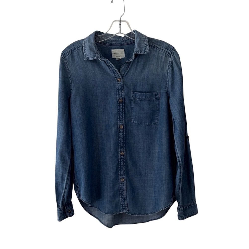 American Eagle Denim Button-Up Blue Jean Shirt Size Small